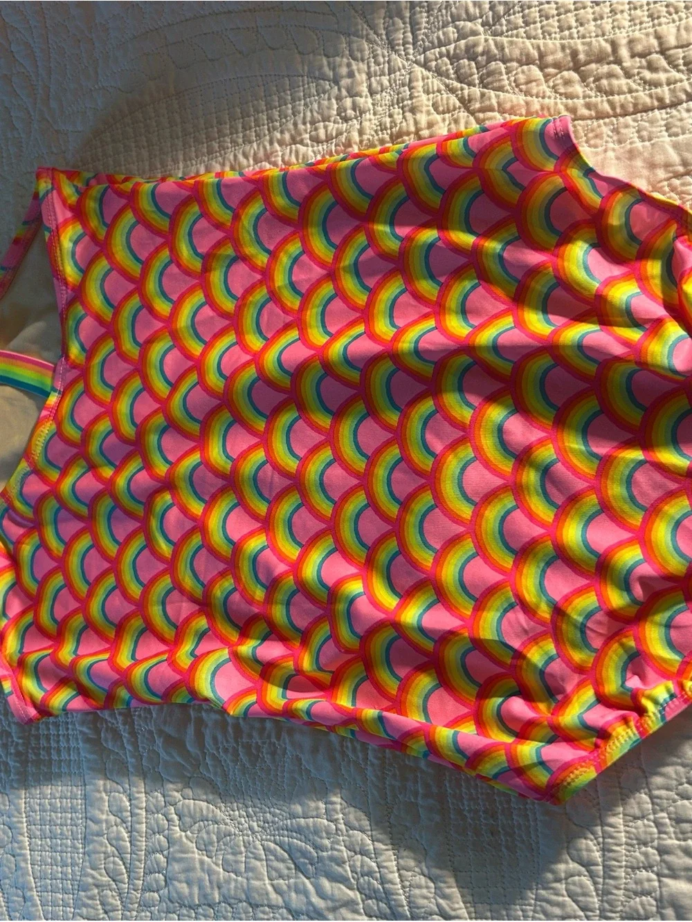 Lands' End Pink Rainbow Scallop Swim Top